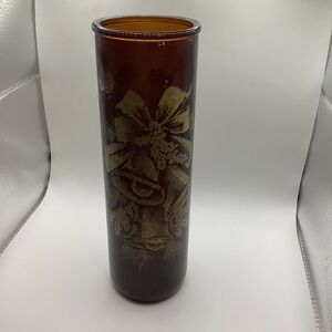 Vintage Retro Amber Glass Gold Christmas Bells Tall Candle Holder